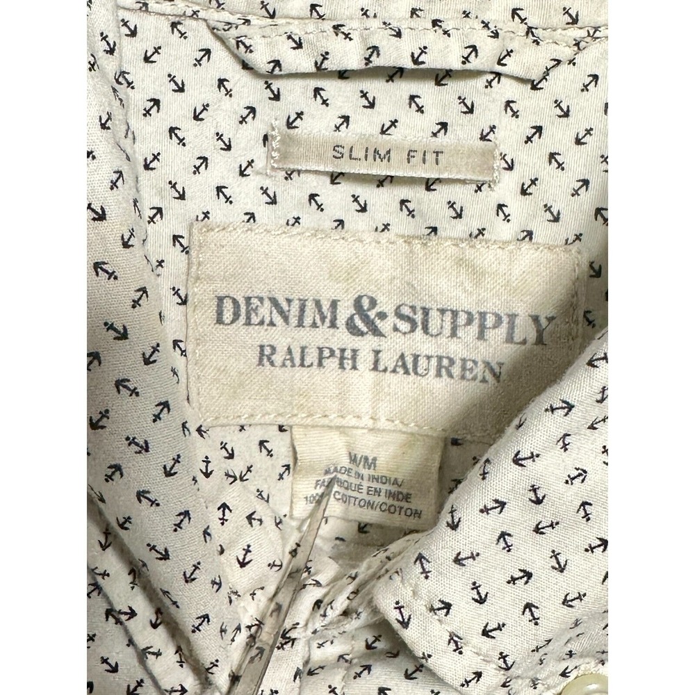 Ralph Lauren Denim & Supply Button Up Shirt Men's Medium White Blue Anchors Y2K
